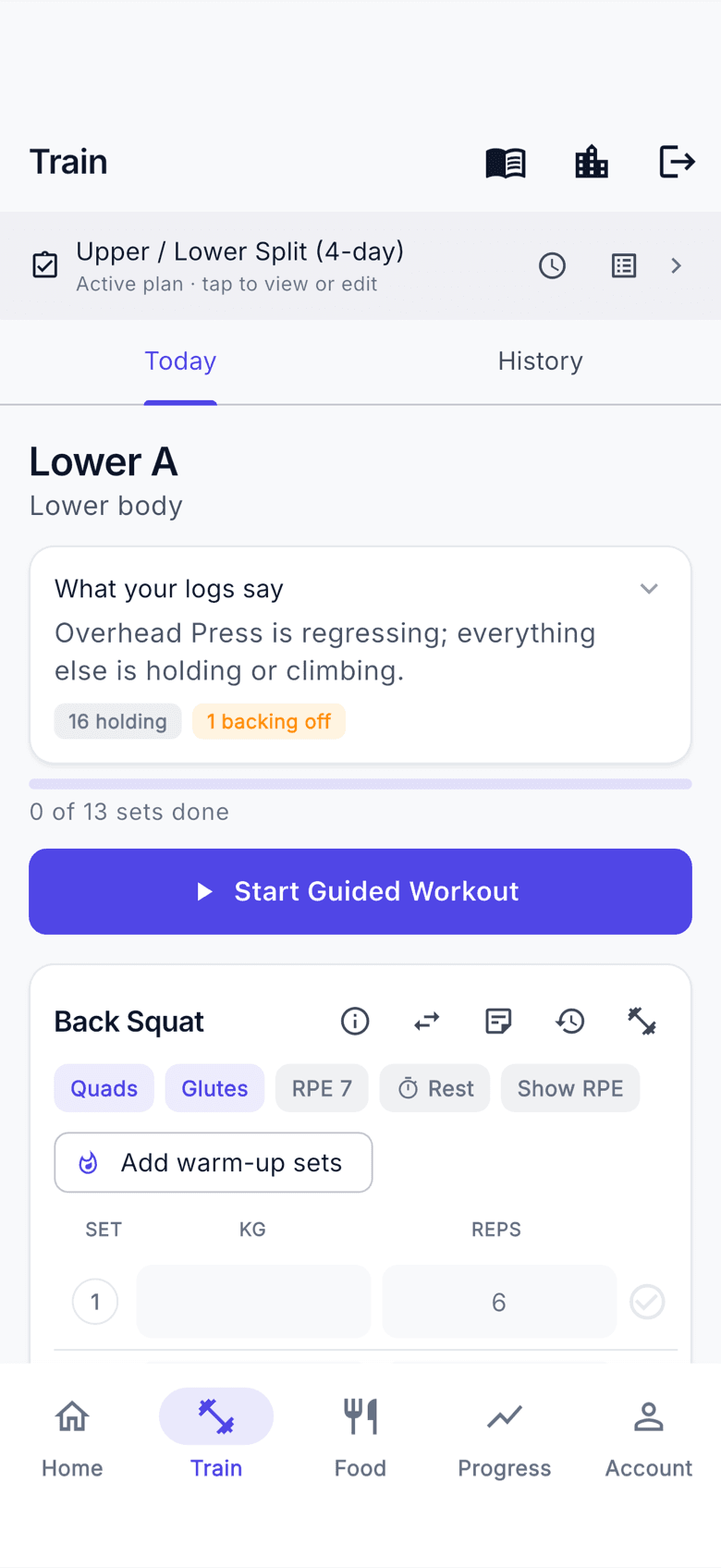 Logging a set in the app