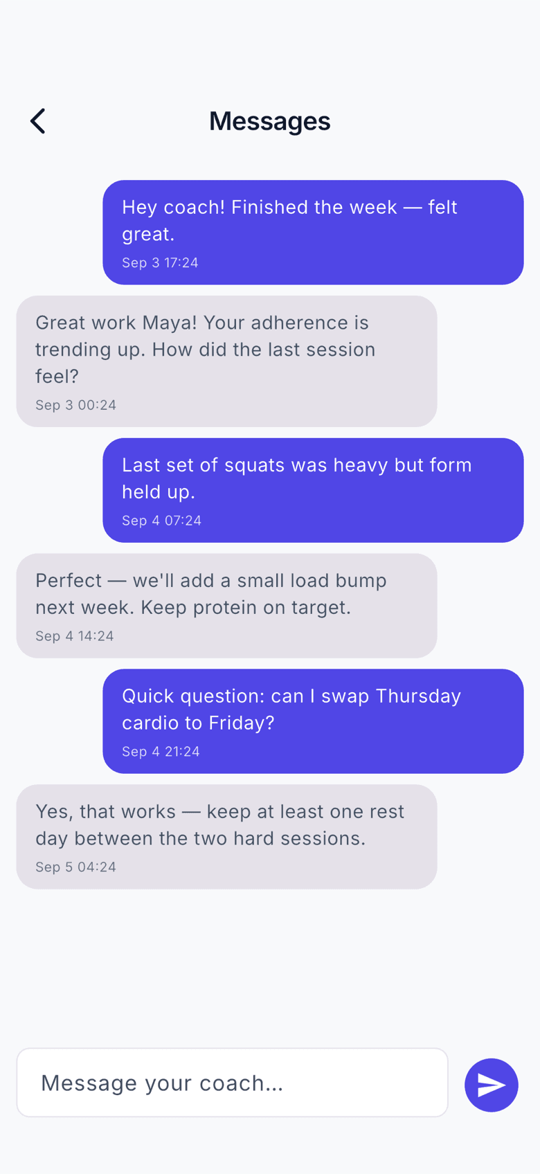 Messages with the coach